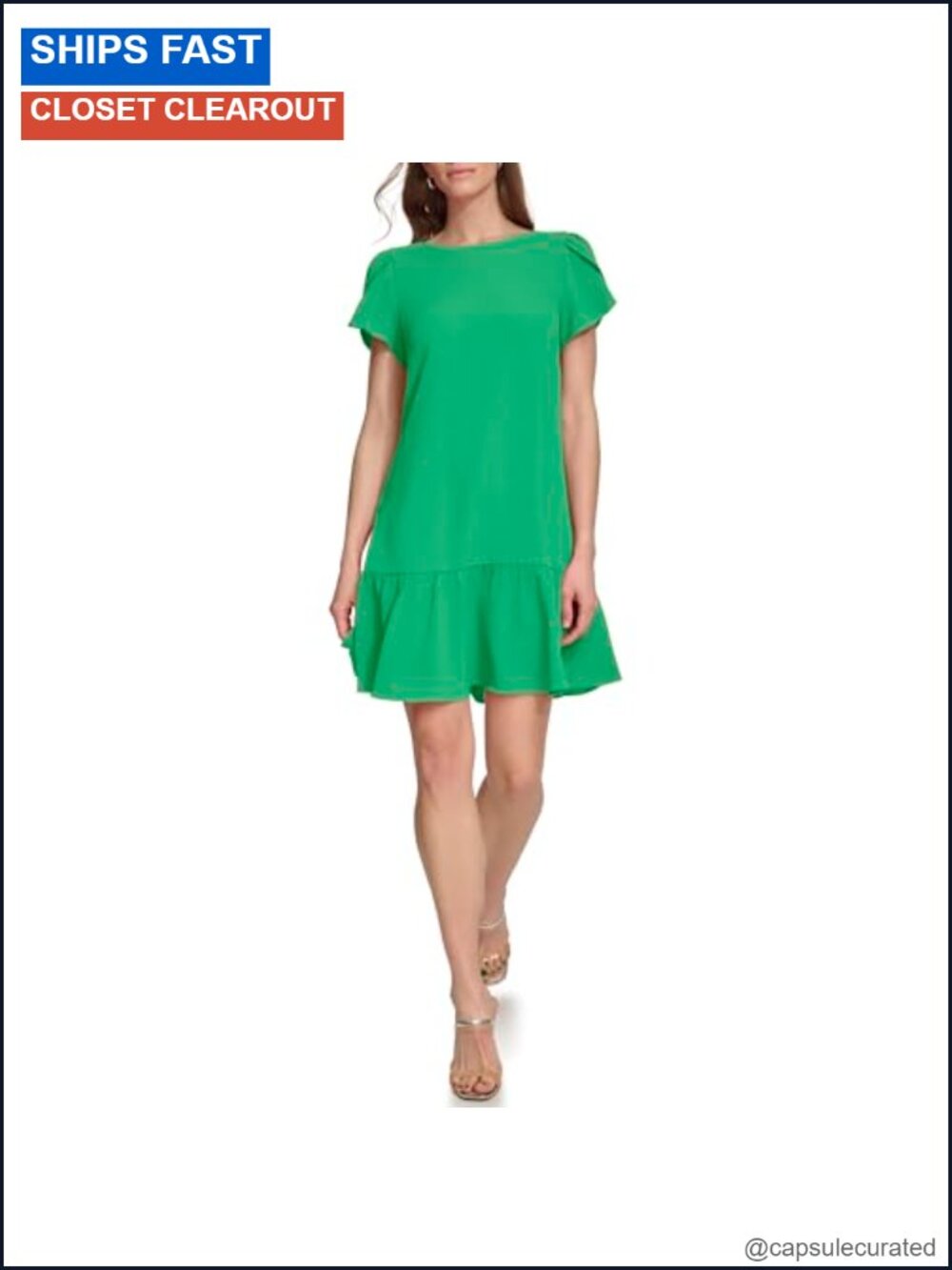 DKNY Tulip Sleeve Ruffle Hem Mini Dress Women Casual Work